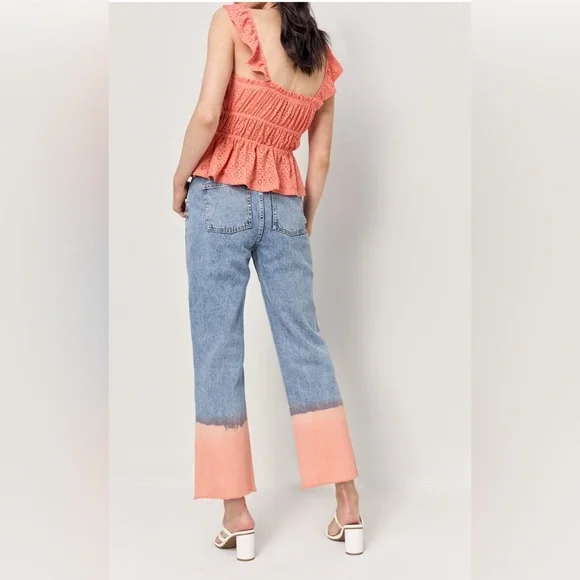 (61)New Francesca’s Ellis Dip Dye Acid Wash Denim Jeans